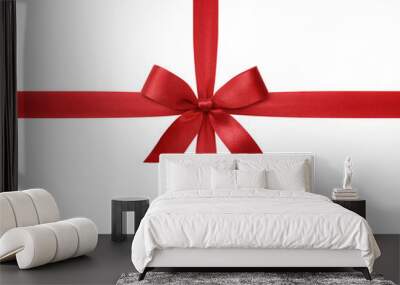 Red ribbon with bow isolated on white background. Wall mural