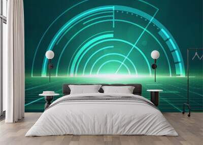 Futuristic horizon background with green light technology illustration Wall mural