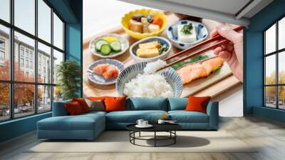 栄養バランスの取れた健康的な和食の朝食 Wall mural