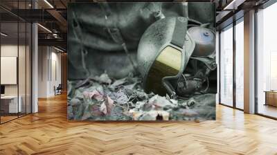 Military kevlar helmet and protective goggles Wall mural