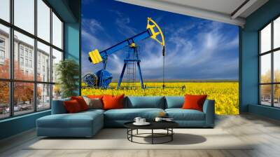 Oil pump. Oil industry equipment in a rape chain Wall mural