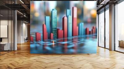 Economic downturn recovery graph, rebuilding finance, 3D illustration Wall mural