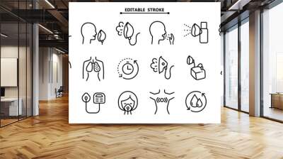 Nebulizer signs collection. Editable stroke. Medical equipment for inhalation in the diseases, asthma, bronchitis. Vector set of nebulizers of different types. Vector illustration. Healthcare symbol Wall mural