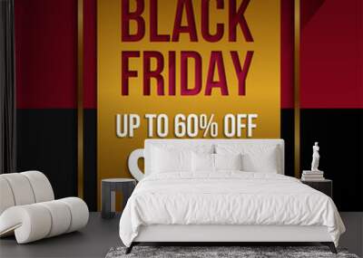 Black Friday sale gold background sale promo banner.Modern design layout template.Shopping day sale offer poster, flyer, card. Vector background. Wall mural