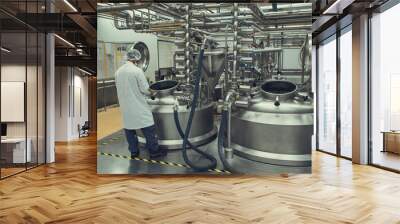 Male two work operations process milk powder cellar at the with vertical stainless steel Wall mural