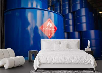 Oil barrels blue or symbol warning chemical drums vertical Wall mural