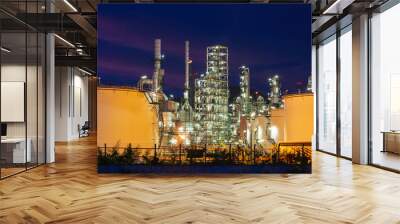 Oil​ refinery​ plant and tower column of Petrochemistry industry in tank oil​ and​ gas​ ​industrial with​ cloud​ Wall mural