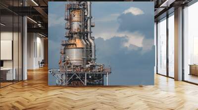 Scene evening of tank oil refinery plant tower and column tank oil of Petrochemistry Wall mural