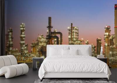 Twilight scene of tank oil refinery plant and tower column of Petrochemistry Wall mural