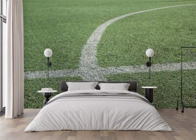 White stripe on the green soccer field Wall mural