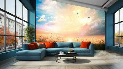 Abstract meadow autumn sunrise background Wall mural