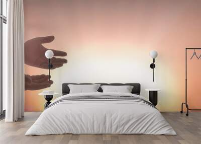 ascension day concept: silhouette christian open spiritual hands with palms up over blurred new day  Wall mural