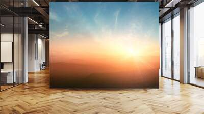 Backgrounds of inspire concept: Top of blue and orange mountain with sunshine sky sunset landscape. Mak Duk cliff, Phu Kradueng National Park, Loei, Thailand, Asia Wall mural