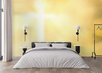 Blurred cross over bokeh golden yellow light background Wall mural