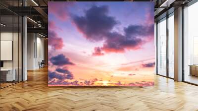 Dramatic autumn sunset with twilight color sky and clouds background Wall mural