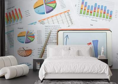 analysis financial growth planning graph of business on tablet Wall mural