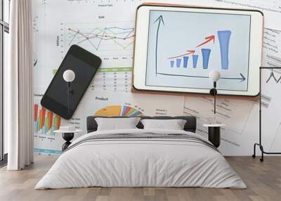 analysis financial planning document with mobile phone Wall mural