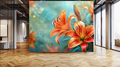 Nature background with lily flowers Wall mural