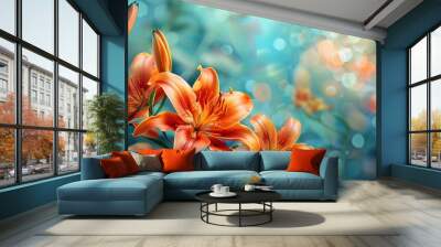 Nature background with lily flowers Wall mural