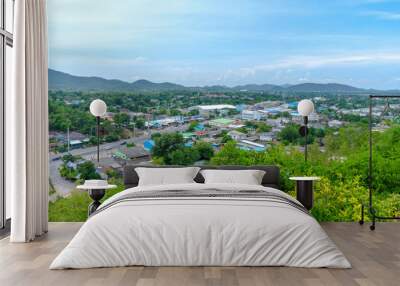 The Viewpoint on the top of the hill of Khao Wong Chidaram Temple Buddhist Who traveled to Bo Phloi District Kanchanaburi Province  Wall mural