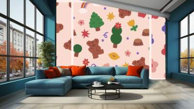 Set of hand drawn teddy bear seamless pattern Wall mural