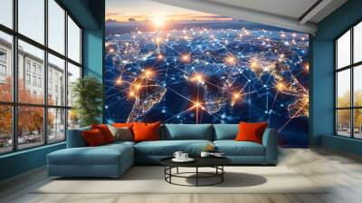 Global business with international CRM development, featuring interconnected markets and innovative strategies for market expansion and management Wall mural