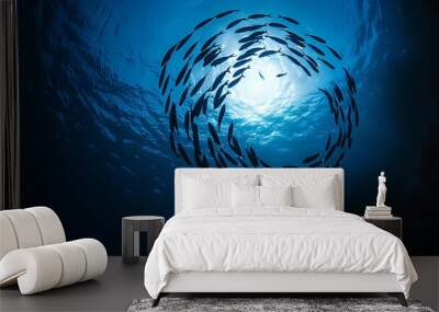 schooling fish swim in circles in the ocean in search of prey Wall mural