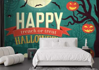 Halloween time background concept in retro style. Vector illustr Wall mural