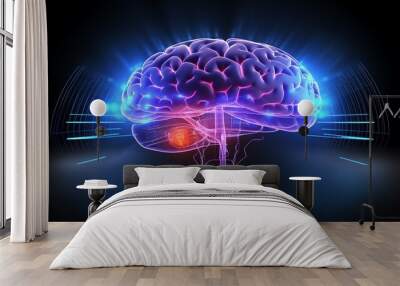 hologram of human brain, diagrammatic diagnostic concept Wall mural