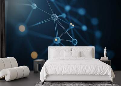 The Fabric of Connectivity: A mesmerizing network of interconnected nodes glows against a dark backdrop, symbolizing the intricate web of data, technology, and communication in the digital age.   Wall mural