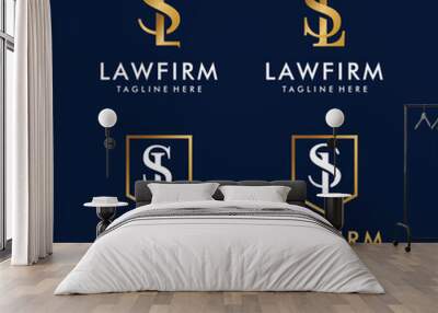 set of Premium SL logo monogram with golden shield frame. luxury initials minimal modern typeface design Wall mural