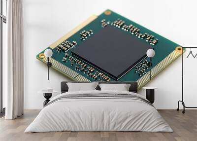 High performance CPU on green circuit board, showcasing technology Wall mural