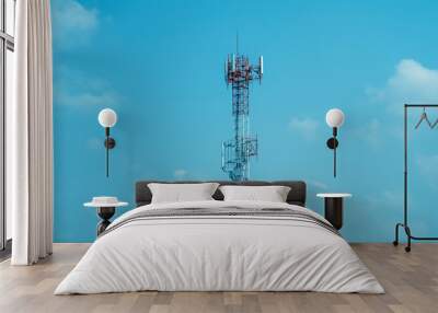 Mobile phone tower transmission  signal blue sky background and antenna Wall mural