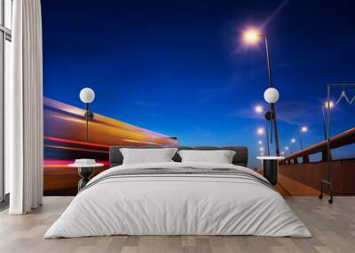 Speed motion of truck with  light trails ,long shutter speed exposure. Wall mural