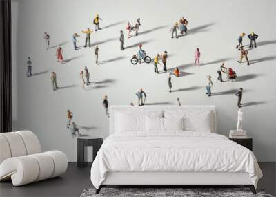 Top view of people (miniature toys) with long shadows keep distance away in public during sunrise or sunset.Social distancing during COVID-19 coronavirus outbreak spreading concept. Wall mural