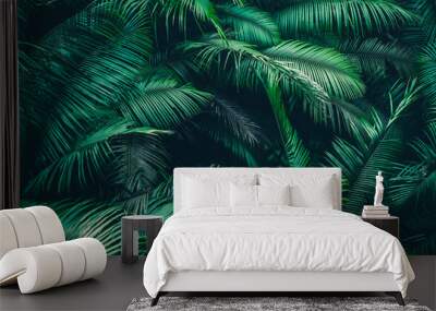 adventure nature background of green forest, tropical forest in green filter, concept of ecology and destination progress, freedom journey lifestyle use for spa and environmental conservation Wall mural