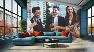 businessman and business partner person team in success, happy and fun in group celebration party Wall mural