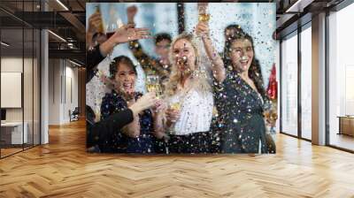 Celebrate to business success with colleagues. Business celebration party with co-worker partner in business marketing team, winner successful startup together Wall mural