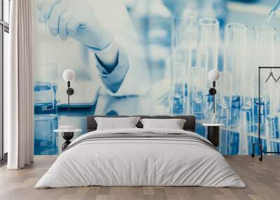 Different laboratory glassware in chemical science laboratory. Wall mural