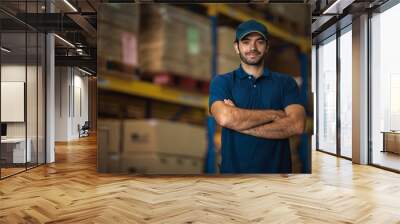 Male warehouse worker portrait in warehouse storage Wall mural