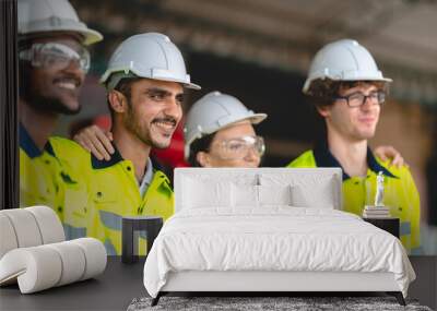 Professional industry engineer and factory foreman worker team person Wearing safety helmet hard hat, Technician people teamwork in work site of business construction and manufacturing technology job Wall mural