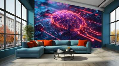 Artificial Intelligence in Healthcare, Design an abstract composition symbolizing the role of artificial intelligence (AI) in healthcare, with neural networks, data algorithms, and diagnostic tools Wall mural