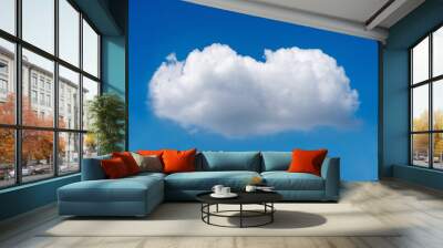 Beautiful minimal single nature white cloud on blue sky background Wall mural