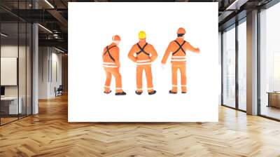 Close up miniature toy of construction engineer and worker occupation isolated on white background.  Wall mural