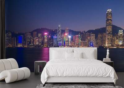 Hong kong downtown the famous cityscape view of Hong Kong skyline from Kowloon side at Hong Kong Wall mural