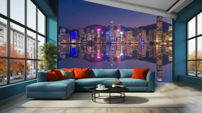 Hong kong downtown the famous cityscape view of Hong Kong skyline from Kowloon side at Hong Kong Wall mural