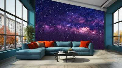 Panorama view universe space shot of milky way galaxy with stars on a night sky background. Wall mural