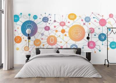 Creative thinking with interconnected nodes flat design side view theme networks animation colored pastel., Wall mural