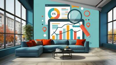 Marketing audit, evaluating current strategies, flat design illustration Wall mural