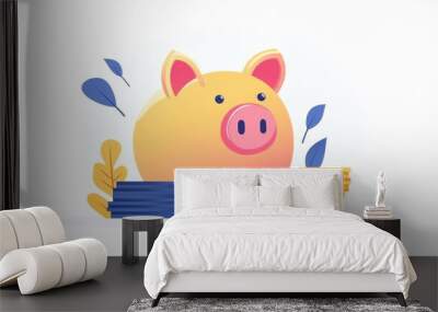 Abstract piggy bank with a money stack, minimalistic design, representing saving and financial management in business. Wall mural